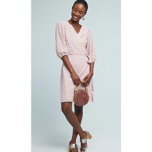 Anthropologie Graham & Spencer Merina pink eyelet wrap dress